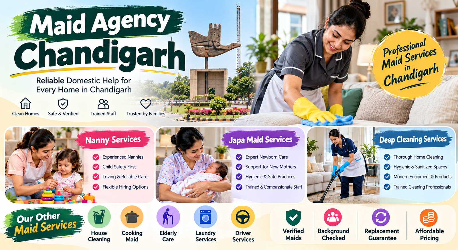 Read more about the article Maid Agency Chandigarh: Nanny, Japa and Deep Cleaning Help